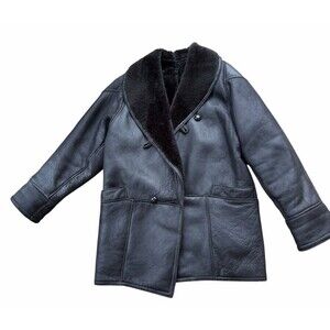 Vintage Moriani 100% Genuine Shearling Sheepskin Coat Black Leather Made In USA